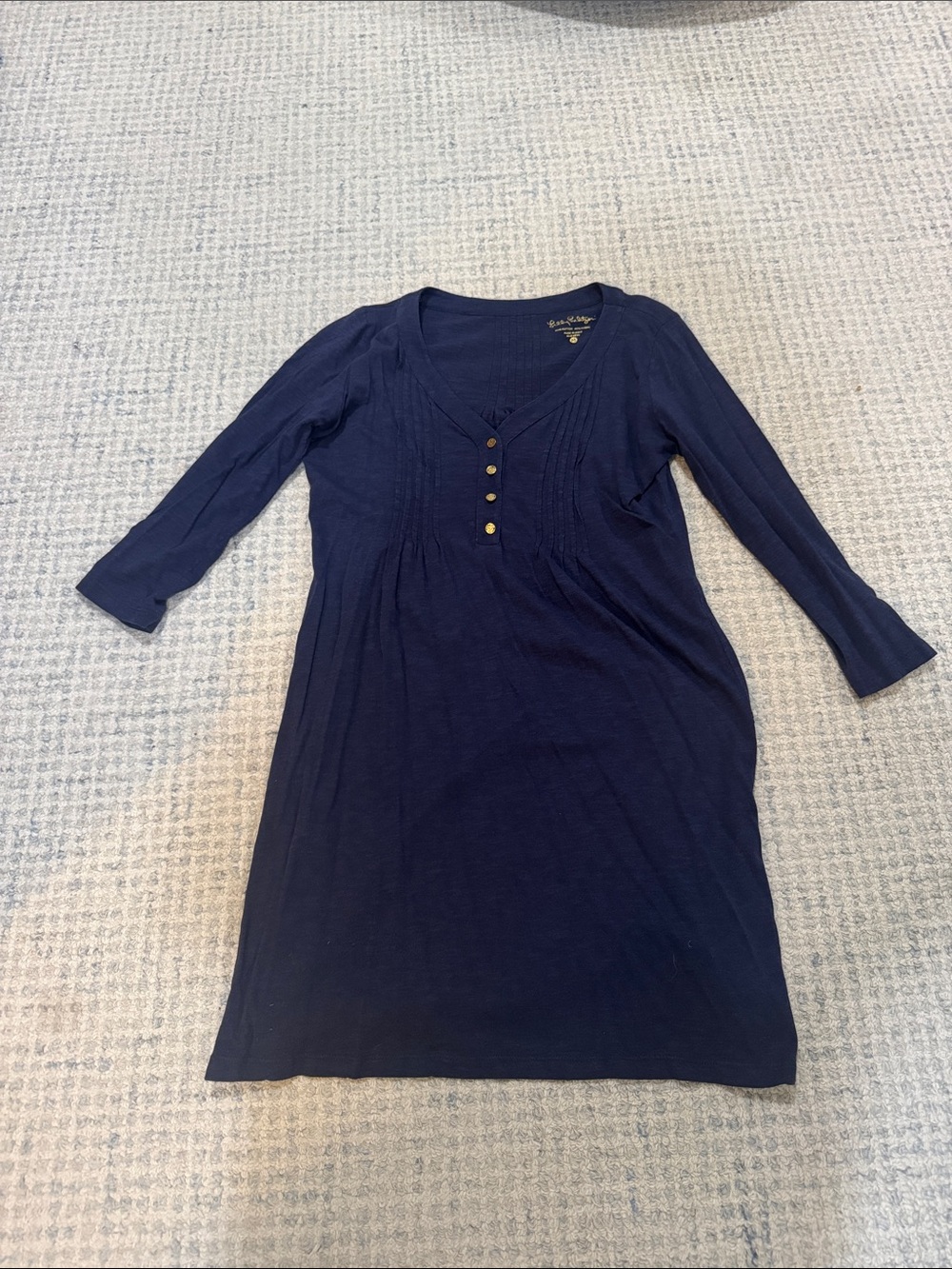 Lilly Pulitzer Navy Long-Sleeve V-Neck Button Dress